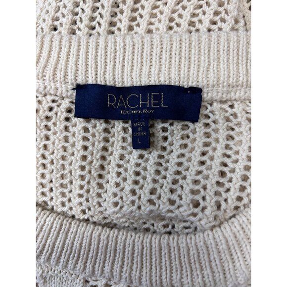 Rachel Roy Womens Large Sleeveless Loose Knit Sweater Beige Cotton & Polyester - Picture 5 of 9